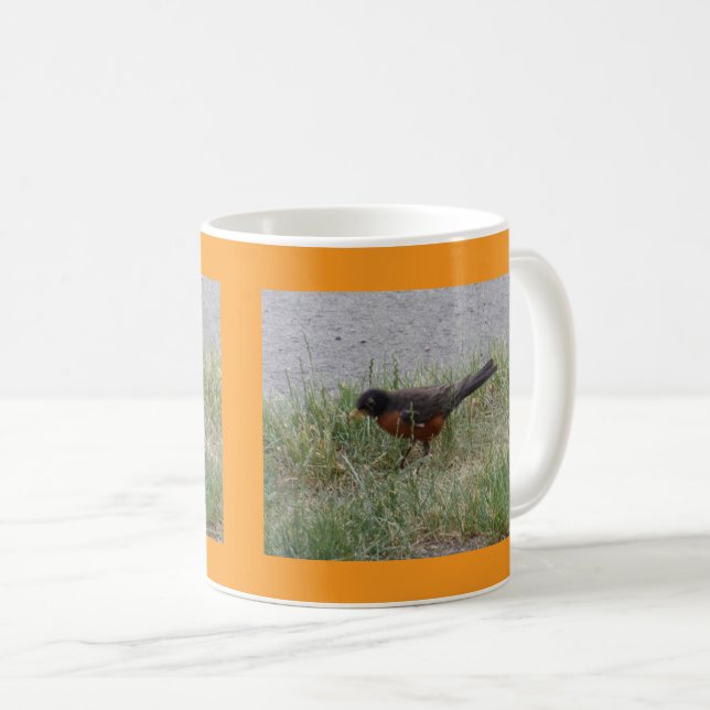 Robin im Gras Becher Kaffeetasse (VorderseiteRechts)