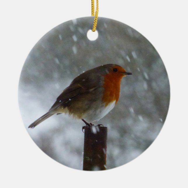 Robin im Winter Keramik Ornament (Vorne)