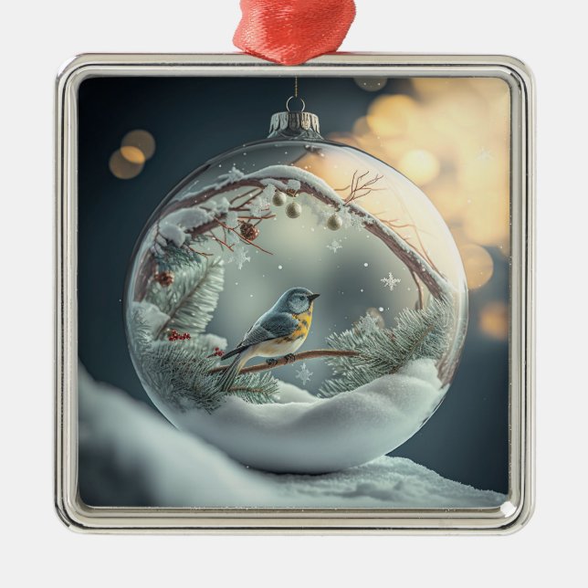 Robin in Globe Ornament Aus Metall (Vorne)