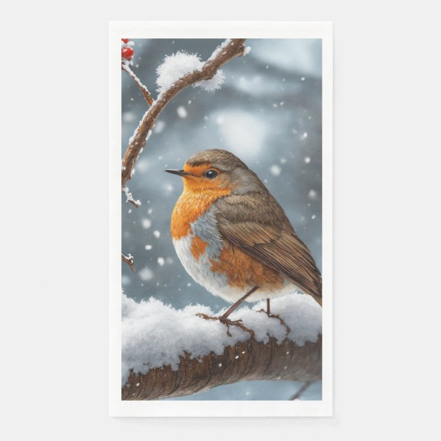 Robin in Schnee-Papierserviette Serviette (Vorderseite)