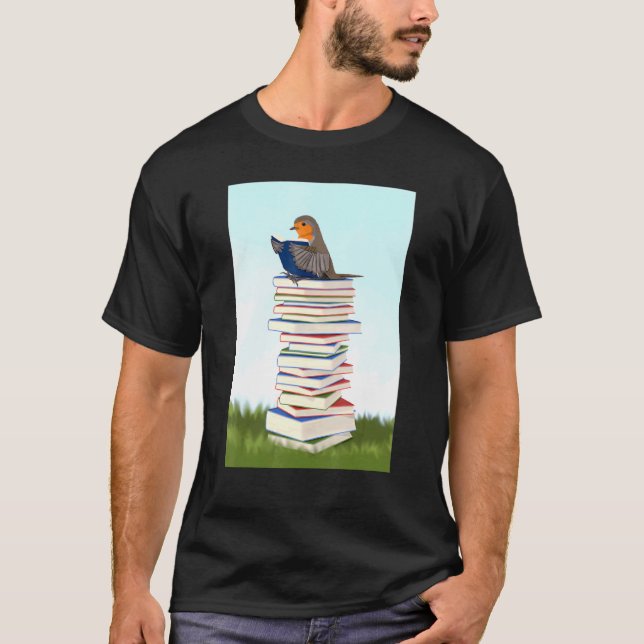 Robin mit Books Bird Bird Birdwatcher Animal Song T-Shirt (Vorderseite)