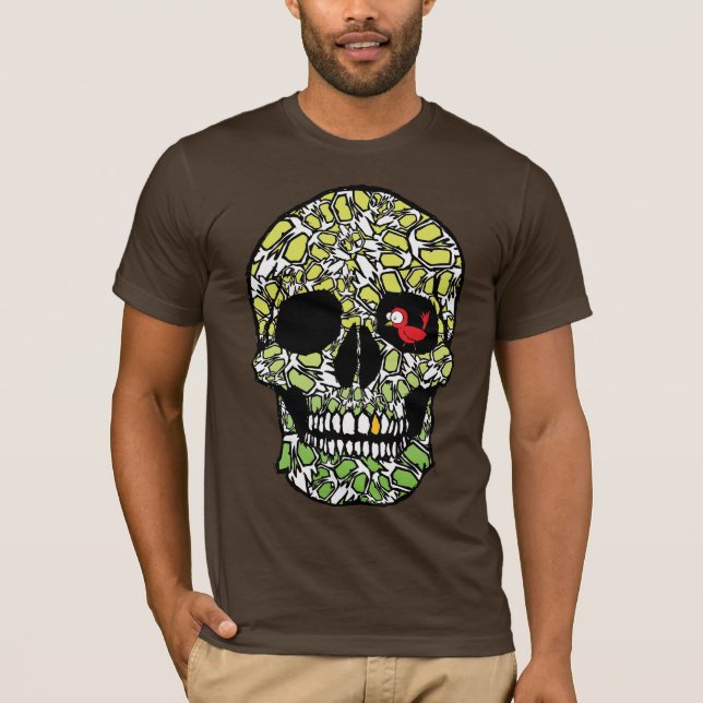 Robin mit dem Schädel (Grüntöne) T-Shirt (Vorderseite)