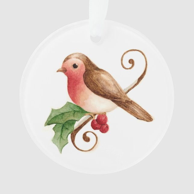 Robin mit Holly-Ornament Ornament (Vorderseite)