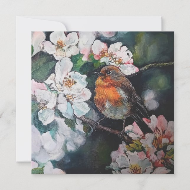 Robin mit Kirschblüte (Vorderseite)