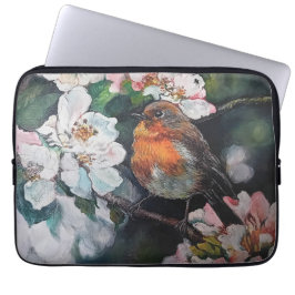 Robin mit Kirschblüte Laptopschutzhülle