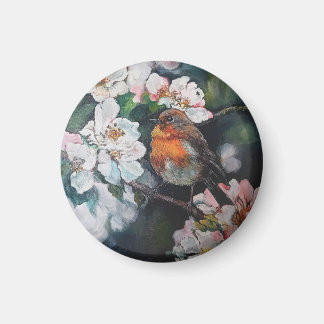 Robin mit Kirschblüte Magnet