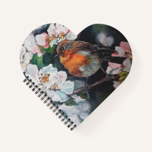 Robin mit Kirschblüte Notizbuch