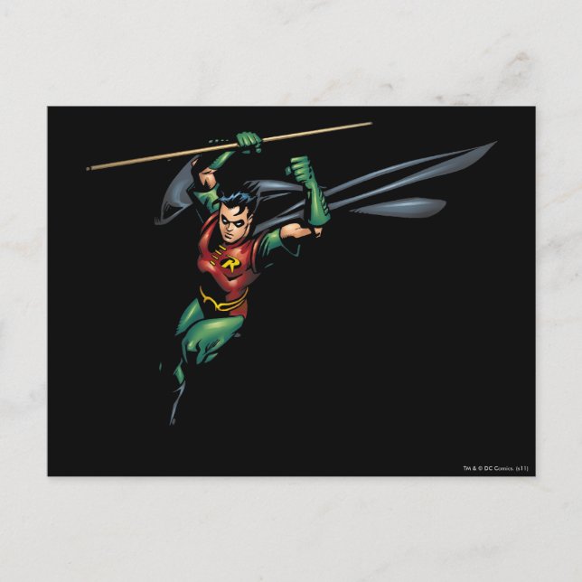 Robin mit Personal - Sprung Postkarte (Vorderseite)