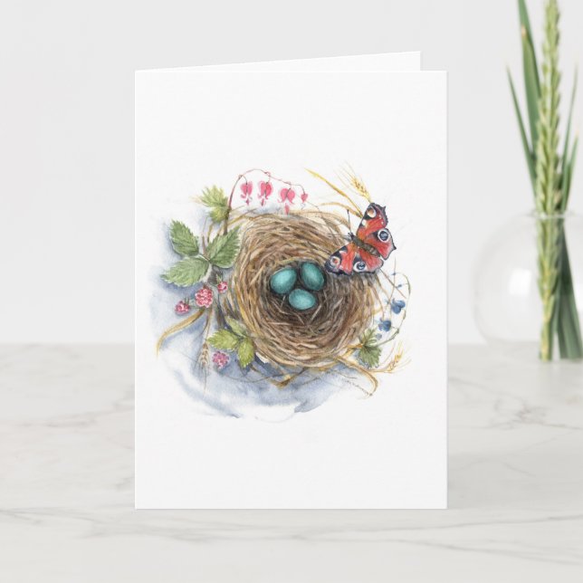 Robin Nest Feiertagskarte (Vorderseite)