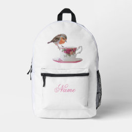 Robin on a Tee Cup Bedruckter Rucksack