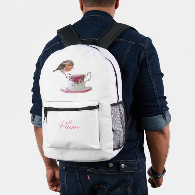Robin on a Tee Cup Bedruckter Rucksack (Insitu (Modell))