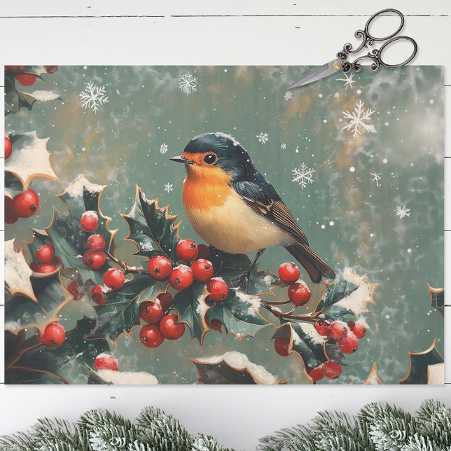 Robin on Holly Branch in Snow Decoupage Seidenpapier (Von Creator hochgeladen)