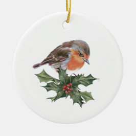 Robin on Holly Keramik Ornament