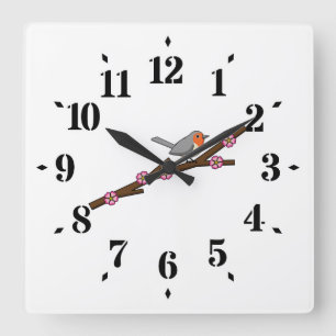 Robin on Sakura Quadratische Wanduhr