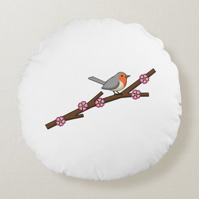 Robin on Sakura Rundes Kissen (Vorderseite)