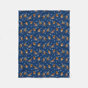Robin Party Fleece Blanket (Marine)