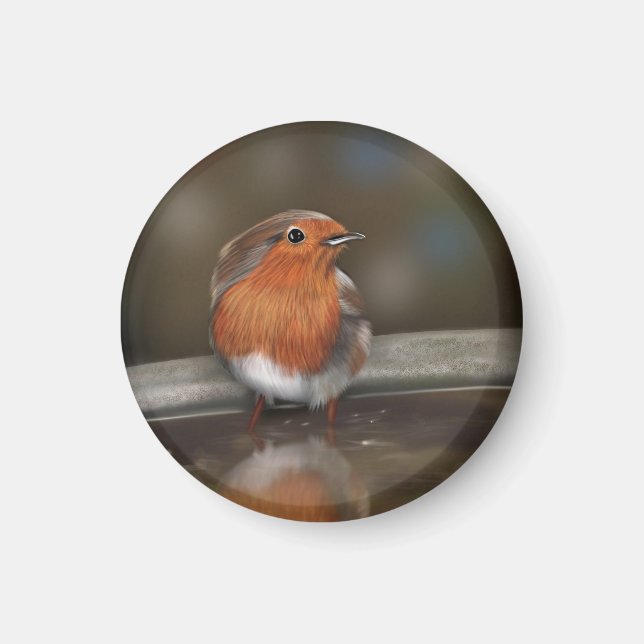 Robin Red Breast Enjoying a Bath Magnet (Vorne)