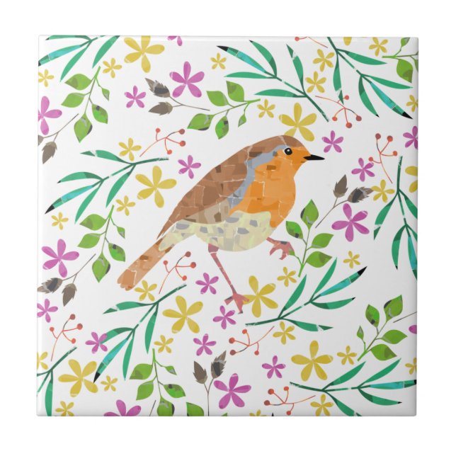 Robin Red Breast, Vogel von Weihnachten Fliese (Vorderseite)