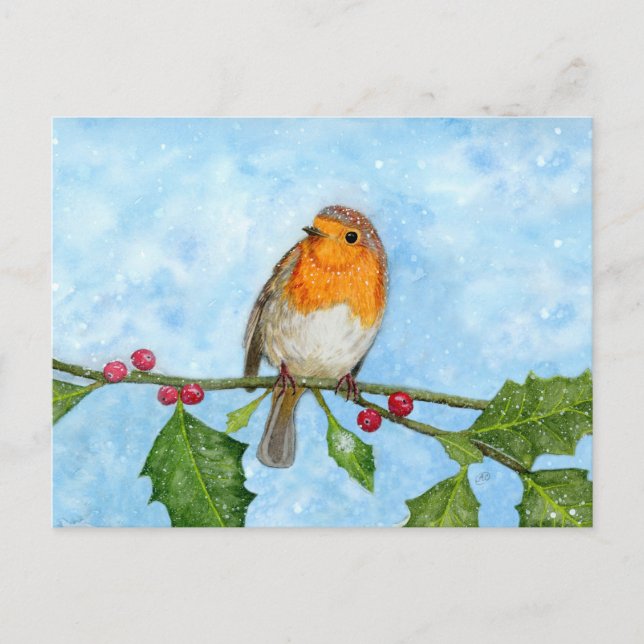 Robin Red Breast Wasserfarbenmalerei Postkarte (Vorderseite)