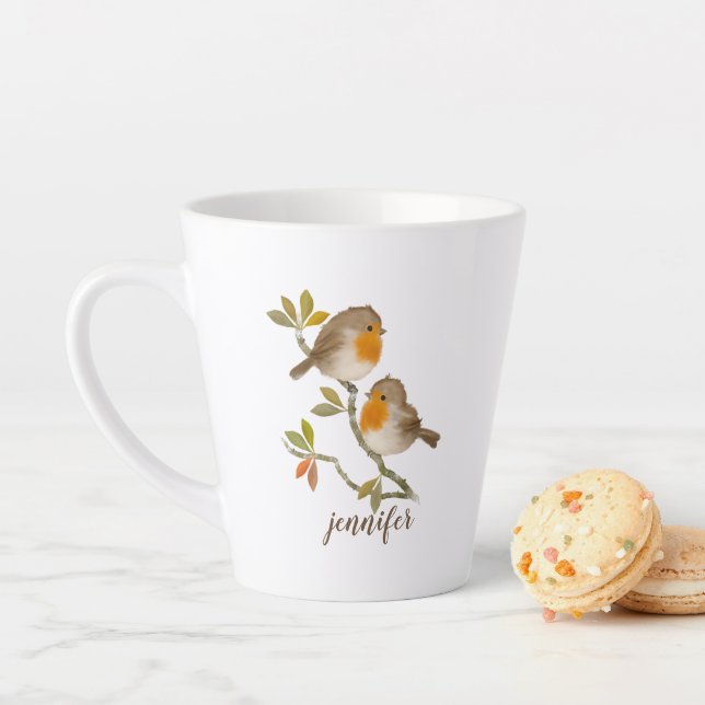 Robin RedBrust Birds Personalisiert Latte Tasse (Beispiel)