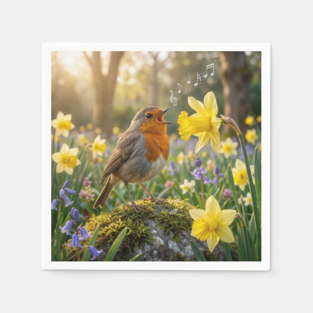 Robin Singing Into a Daffodil Serviette (Vorderseite)