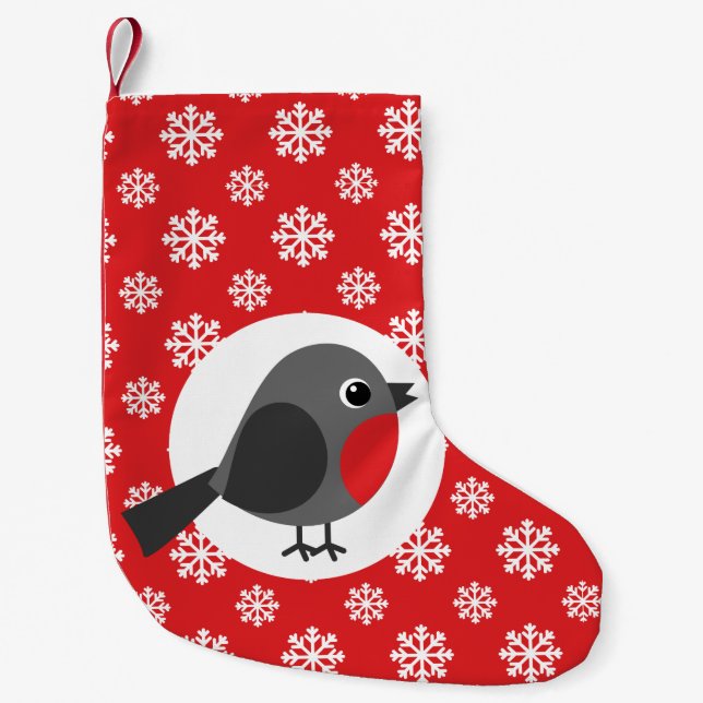 Robin Snowflakes Red Kleiner Weihnachtsstrumpf (Vorderseite)
