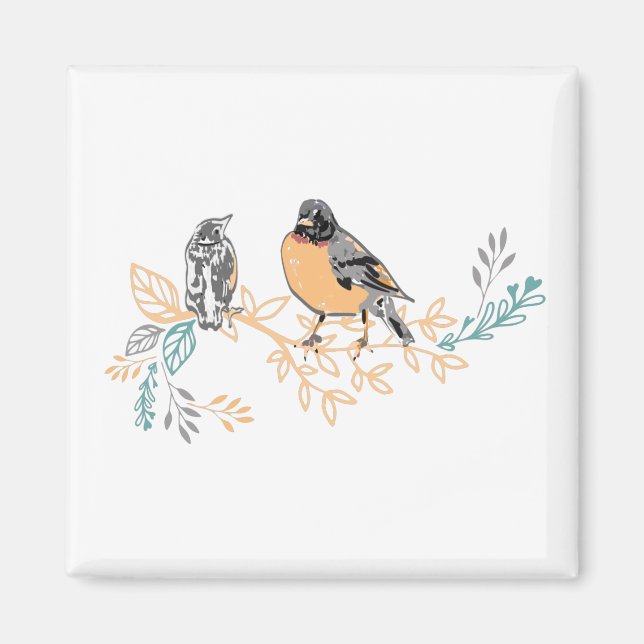 Robin Song Birds Mother Baby Magnet (Vorne)