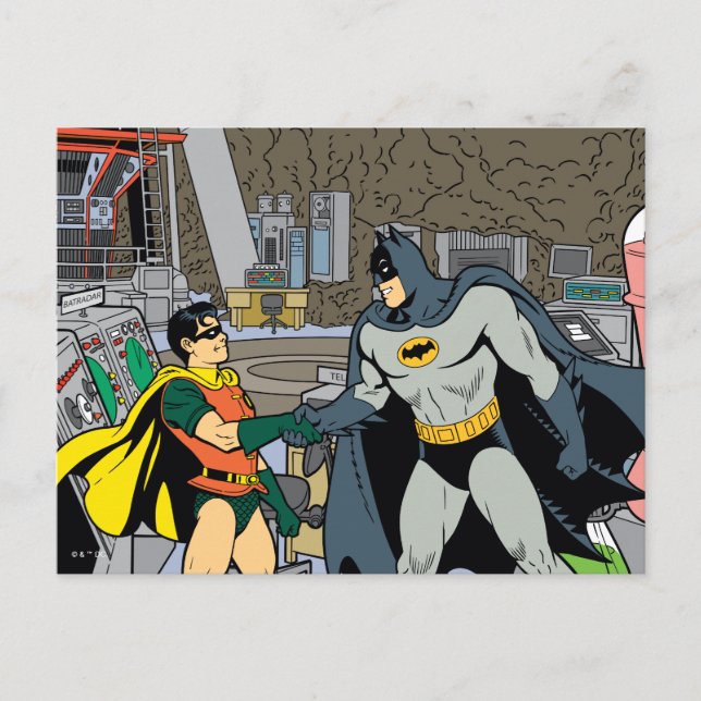 Robin und Batman Handshake Postkarte (Vorderseite)
