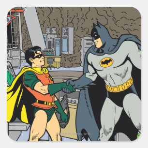Robin und Batman Handshake Quadratischer Aufkleber