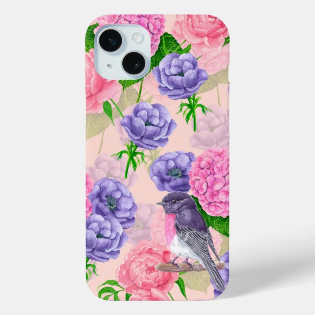 Robin und Blume, Aquarellmuster Case-Mate iPhone Hülle (Rückseite)