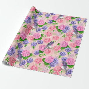 Robin und Blume, Aquarellmuster Geschenkpapier