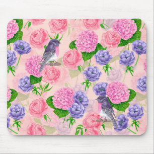 Robin und Blume, Aquarellmuster Mousepad