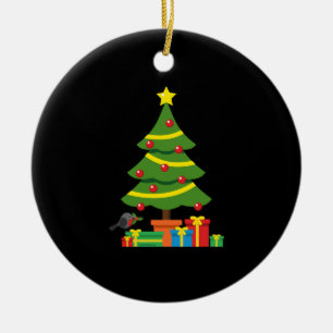 Robin und farbenfrohe Geschenke unter Weihnachtsba Keramik Ornament