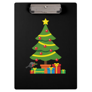 Robin und farbenfrohe Geschenke unter Weihnachtsba Klemmbrett