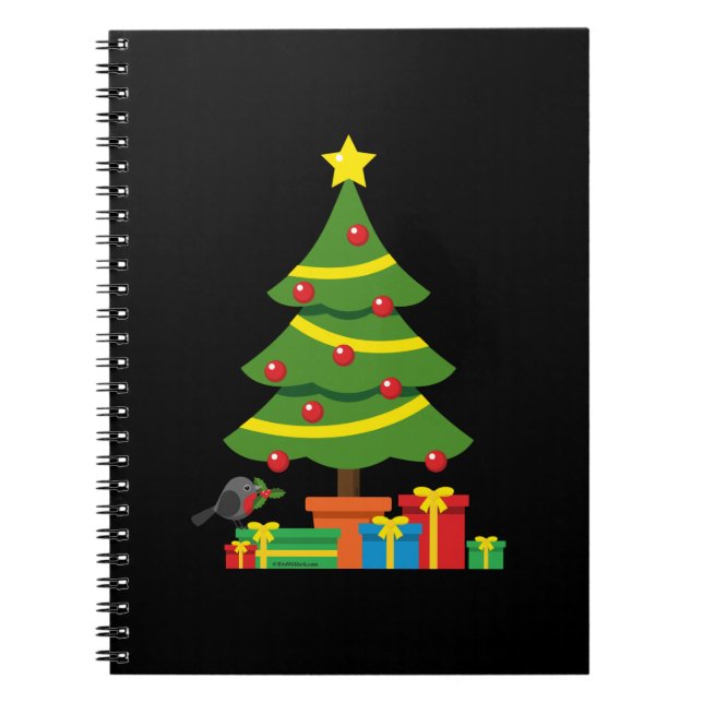 Robin und farbenfrohe Geschenke unter Weihnachtsba Notizblock (Vorderseite)