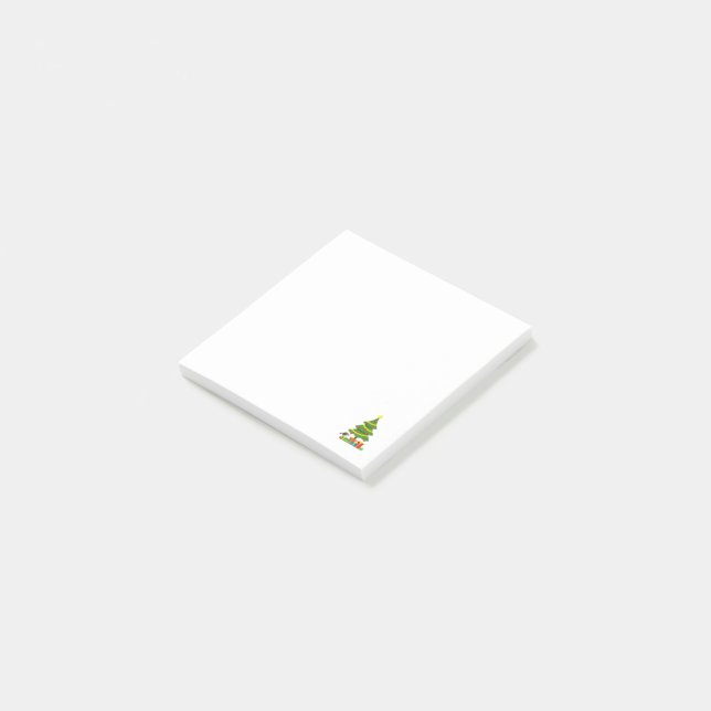 Robin und farbenfrohe Geschenke unter Weihnachtsba Post-it Klebezettel (angewinkelt)