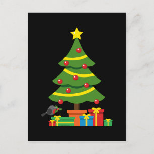 Robin und farbenfrohe Geschenke unter Weihnachtsba Postkarte