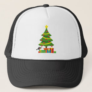 Robin und farbenfrohe Geschenke unter Weihnachtsba Truckerkappe