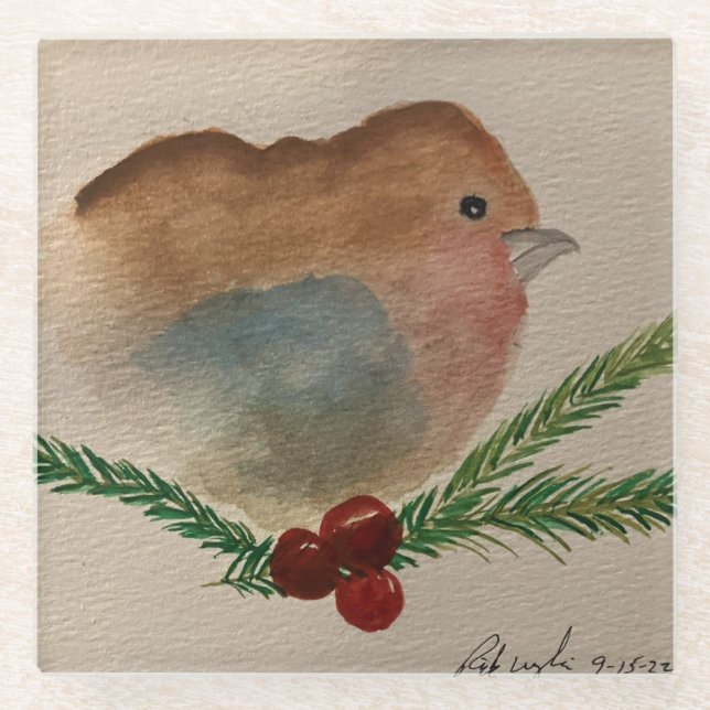 Robin und Holly Glasuntersetzer (Vorderseite)