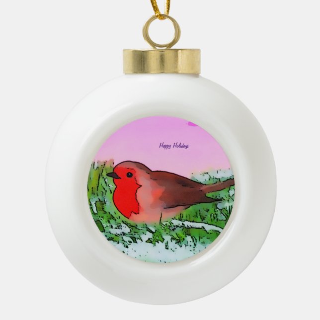 Robin Weihnachts-Weihnachtszeit Keramik Kugel-Ornament (Vorderseite)