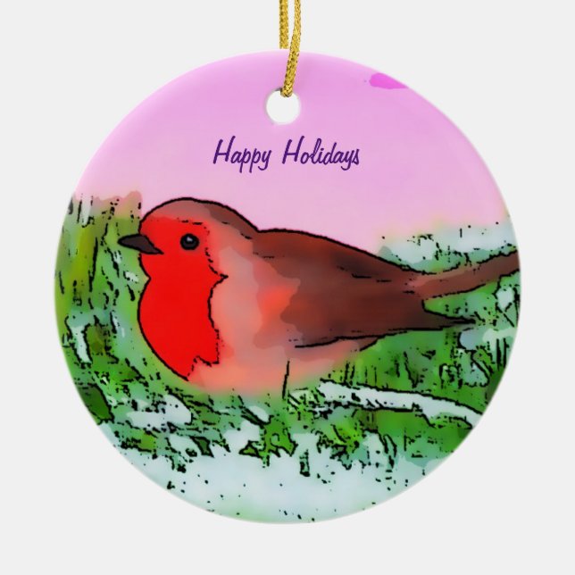 Robin Weihnachts-Weihnachtszeit Keramik Ornament (Vorne)