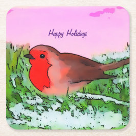 Robin Weihnachts-Weihnachtszeit Rechteckiger Pappuntersetzer