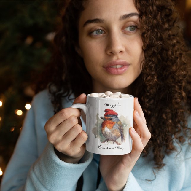 Robin Winter Delight, Brauch Zweifarbige Tasse (Von Creator hochgeladen)