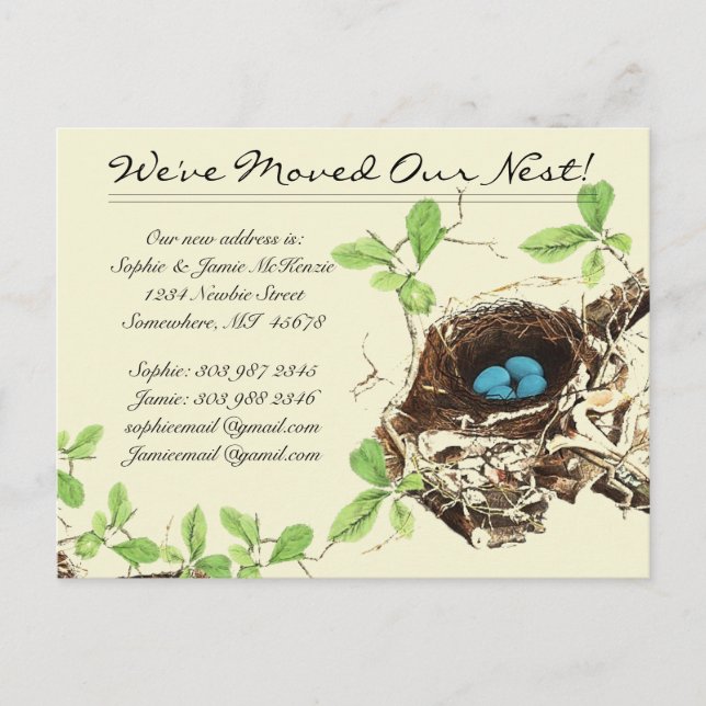 Robinen Eier Blaue Eier in Nest wir bewegt haben Ankündigungspostkarte (Vorderseite)