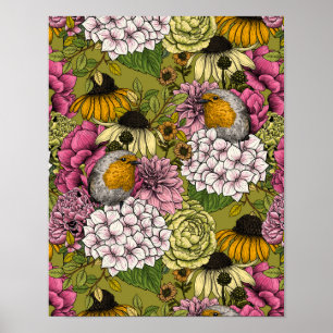 Robinen im Garten 2 Poster