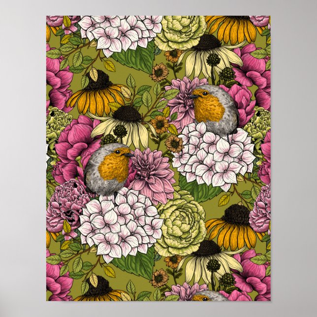 Robinen im Garten 2 Poster (Vorne)