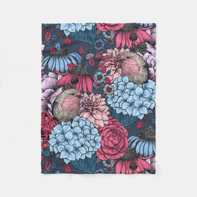 Robinen im Garten 3 Fleecedecke (Vorderseite)