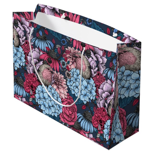 Robinen im Garten 3 Große Geschenktüte (Rückseite Schrägansicht)