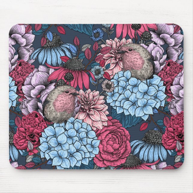 Robinen im Garten 3 Mousepad (Vorne)