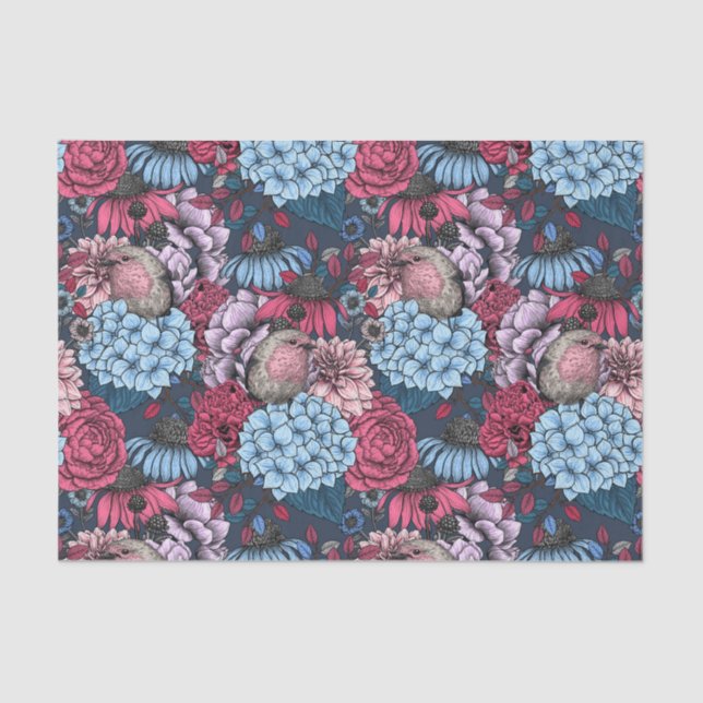 Robinen im Garten Seidenpapier (Vorderseite)